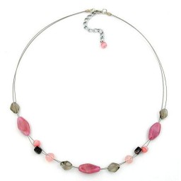 necklace glass beads pink and grey 45cm