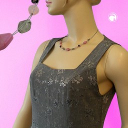 necklace glass beads pink and grey 45cm