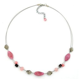 necklace glass beads pink and grey 45cm