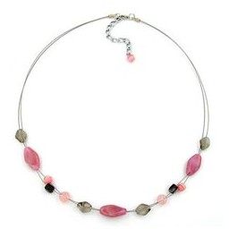 necklace glass beads pink and grey 45cm