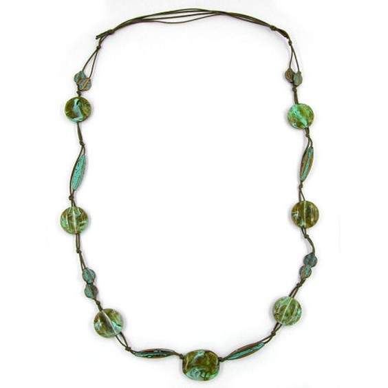 necklace beads turquoise-olive 95cm