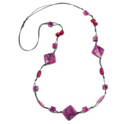 necklace square beads pink-grey 100cm