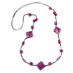 necklace square beads pink-grey 100cm