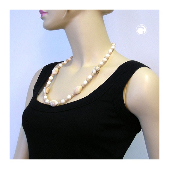 fashion necklace beads beige-brown marbled 63cm