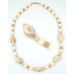 fashion necklace beads beige-brown marbled 63cm