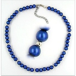 necklace beads darkblue and silver-tone