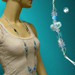 necklace aqua-turquoise white cord 95cm