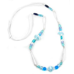 necklace aqua-turquoise white cord 95cm