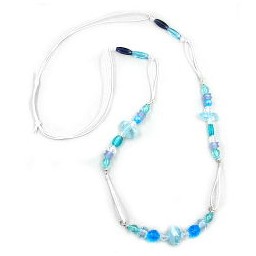 necklace aqua-turquoise white cord 95cm