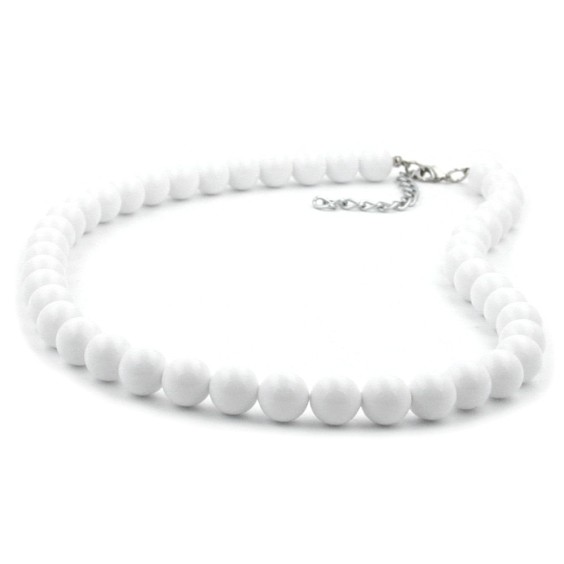 necklace white beads 10mm glossy 45cm