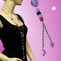 necklace lilac-pink plastic beads 90cm