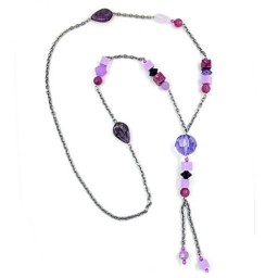 necklace lilac-pink plastic beads 90cm