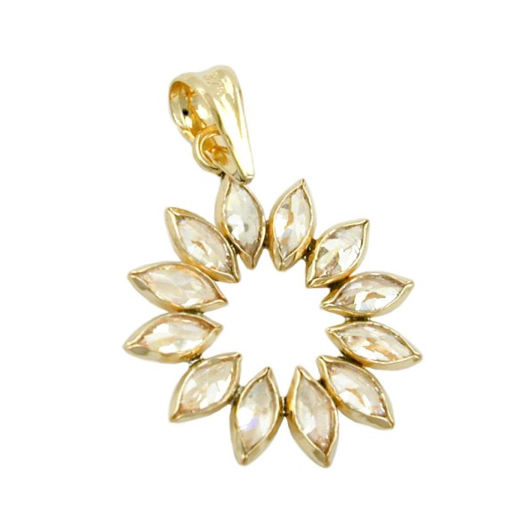 pendant 14mm flower of 12 white zirconias 9k gold