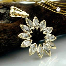 pendant 14mm flower of 12 white zirconias 9k gold