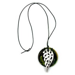 necklace silver leaf on a green disk