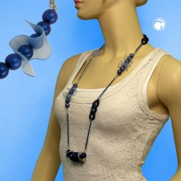 necklace beads & organza blue 90cm