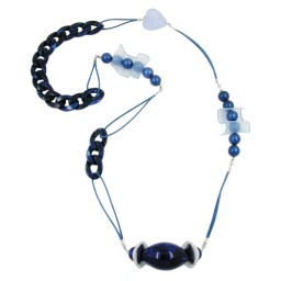 necklace beads & organza blue 90cm