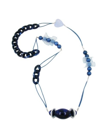 necklace beads & organza blue 90cm