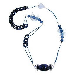 necklace beads & organza blue 90cm