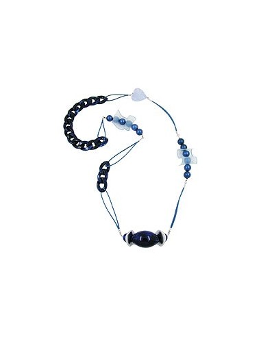 necklace beads & organza blue 90cm