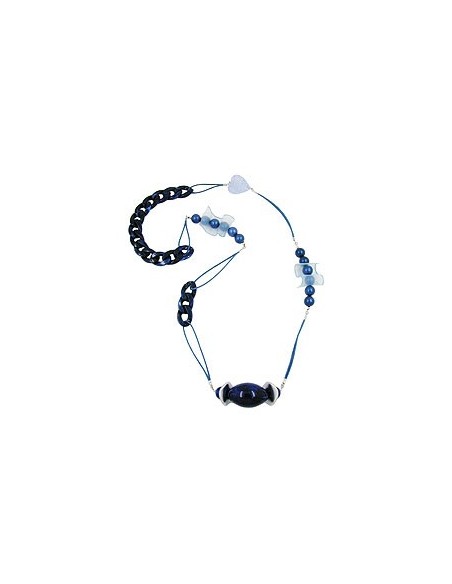 necklace beads & organza blue 90cm