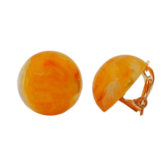 clip-on earring round orange marbled 18mm