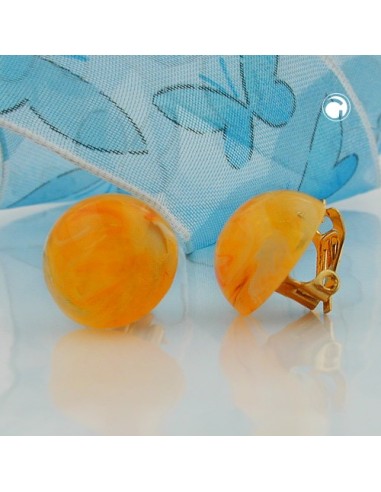 clip-on earring round orange marbled 18mm