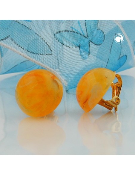 clip-on earring round orange marbled 18mm