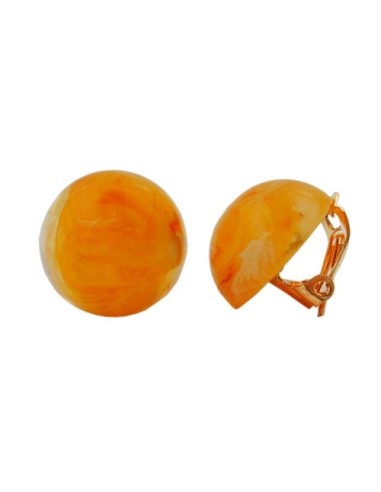 clip-on earring round orange marbled 18mm