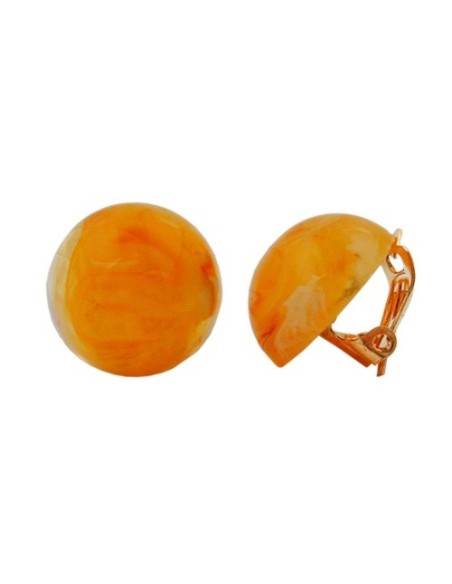 clip-on earring round orange marbled 18mm