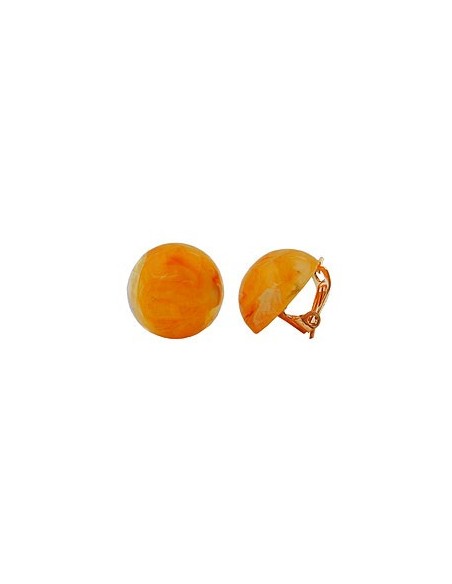 clip-on earring round orange marbled 18mm