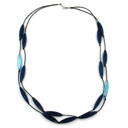 necklace olive-shape beads with grooves blue-silver color