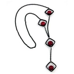 necklace square beads black-red 80cm