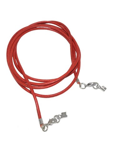 leather strap round cord cowhide 2mm red colored with 2x clasp silver colored ca. 1m