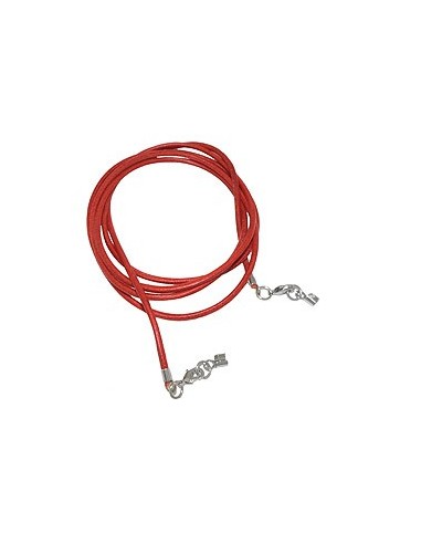 leather strap round cord cowhide 2mm red colored with 2x clasp silver colored ca. 1m