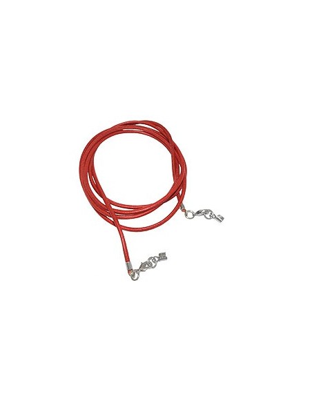 leather strap round cord cowhide 2mm red colored with 2x clasp silver colored ca. 1m