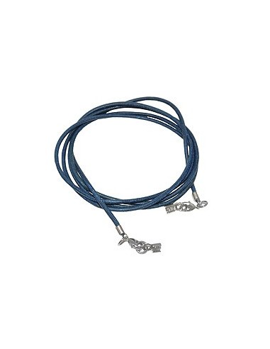 leather strap round cord cowhide 2mm blue colored with 2x clasp silver colored ca. 1m
