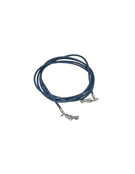 leather strap round cord cowhide 2mm blue colored with 2x clasp silver colored ca. 1m