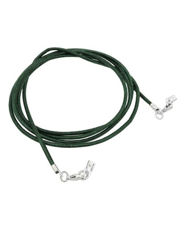 leather strap round cord cowhide 2mm green colored with 2x clasp silver colored ca. 1m
