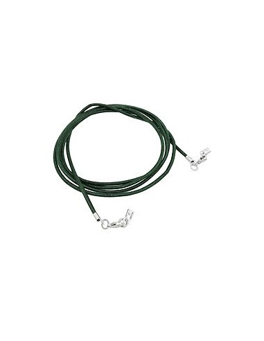 leather strap round cord cowhide 2mm green colored with 2x clasp silver colored ca. 1m