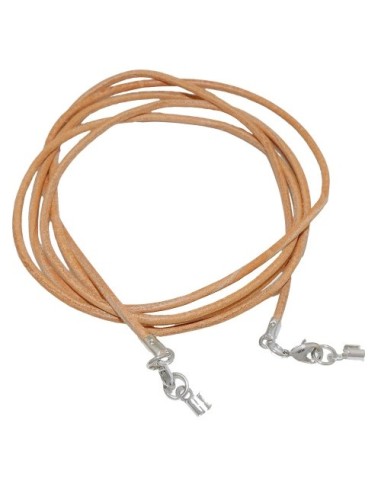 leather strap round cord cowhide 2mm natural color with 2x closure silver colored ca. 1m