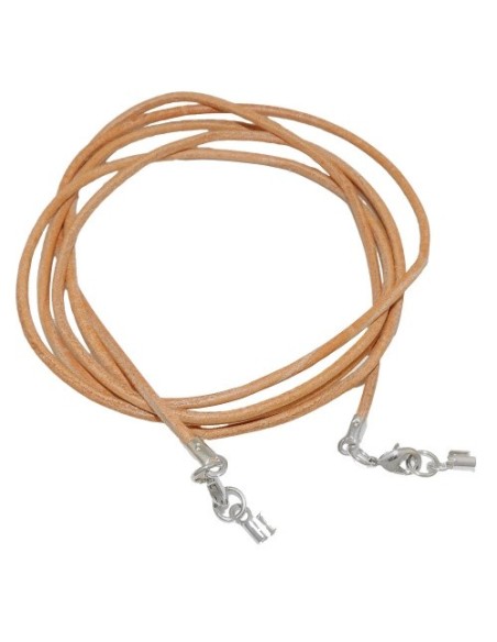 leather strap round cord cowhide 2mm natural color with 2x closure silver colored ca. 1m