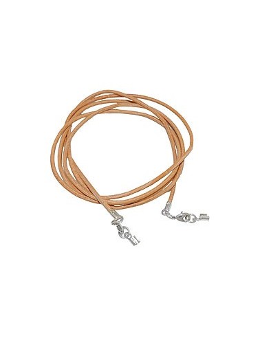 leather strap round cord cowhide 2mm natural color with 2x closure silver colored ca. 1m