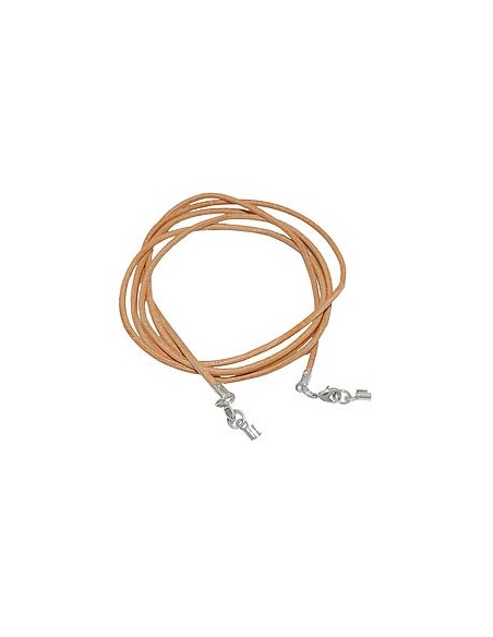leather strap round cord cowhide 2mm natural color with 2x closure silver colored ca. 1m