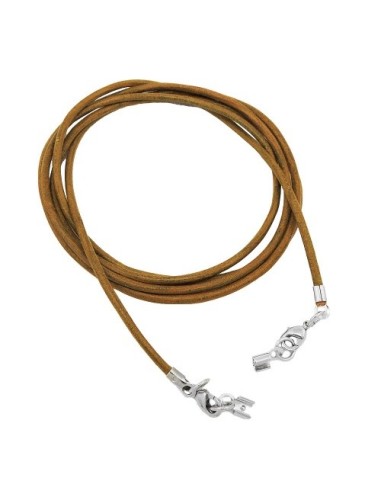 leather strap round cord cowhide 2mm olive green khaki colored with 2x clasp silver colored ca. 1m