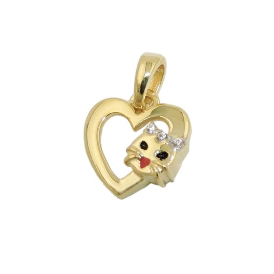 pendant heart with cat head 9k gold