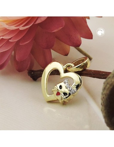 pendant heart with cat head 9k gold