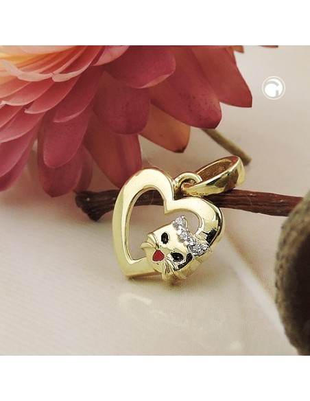 pendant heart with cat head 9k gold