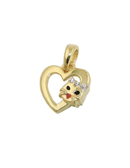 pendant heart with cat head 9k gold