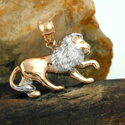 pendant 15x23mm lion bicolor rhodium plated 9k rose gold